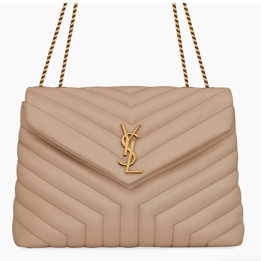 Saint Laurent Loulou Medium Shoulder Bag in Quilted Leather Dark Beige